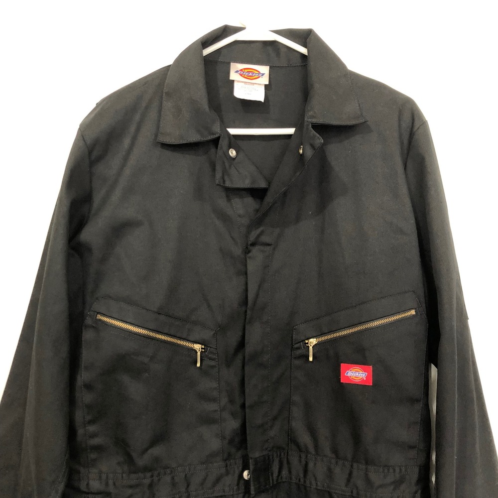 Dickies Black Coverall Jumpsuit Workwear Gold Zipper Front Black L-Tall - Picture 2 of 16